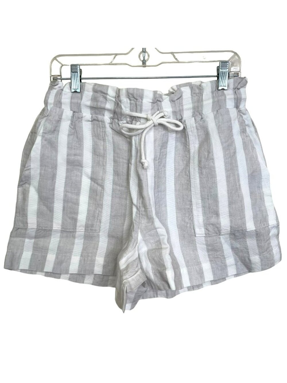 Revolve Hello Nite Striped Paperbag Shorts Gray White Sz Small NWT
